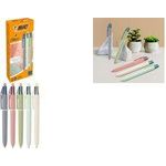 BIC 4-Farben-Kugelschreiber 4 Colours mineral tones grau, helltürkis, olivgrün, Schreibfarbe: blau, rot, grün, schwarz, 12 St. (303301)