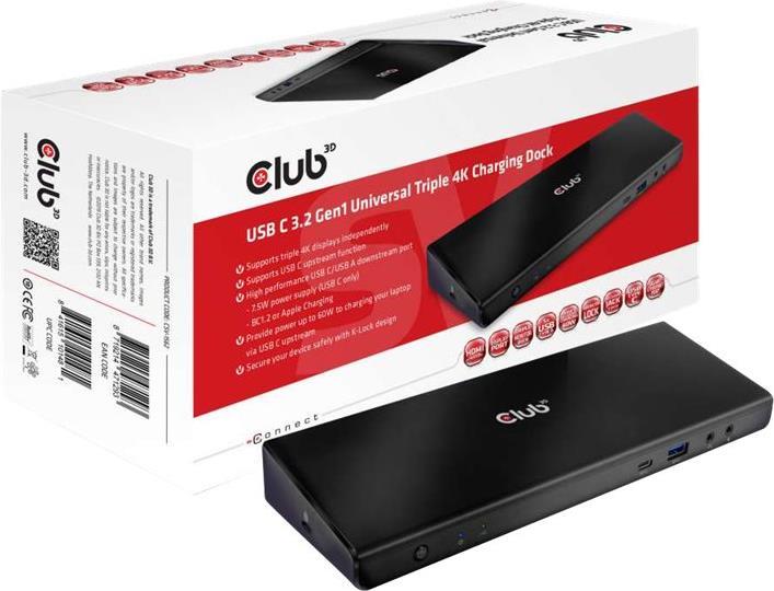 Club 3D SenseVision Connect CSV-1562 USB-C 3.2 Gen1 Universal Triple 4K Dockingstation Schwarz
