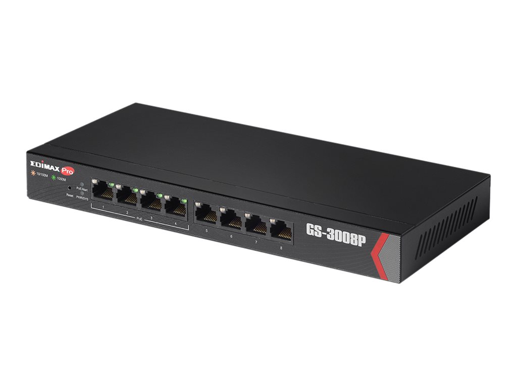 Edimax Pro GS-3008P Smart-Managed Switch 8-Port Gigabit 4x PoE+ 72 W Schwarz