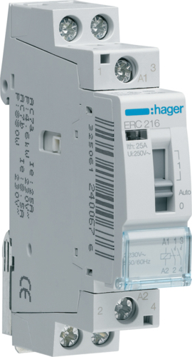 Hager ERC216. AC Eingangsfrequenz: 50/60, Stromaufnahme: 16 A. Produktfarbe: Grau (ERC216)