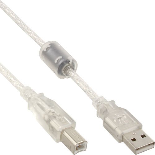 InLine® USB 2.0 Kabel, A an B, transparent, mit Ferritkern, 5m (34555)