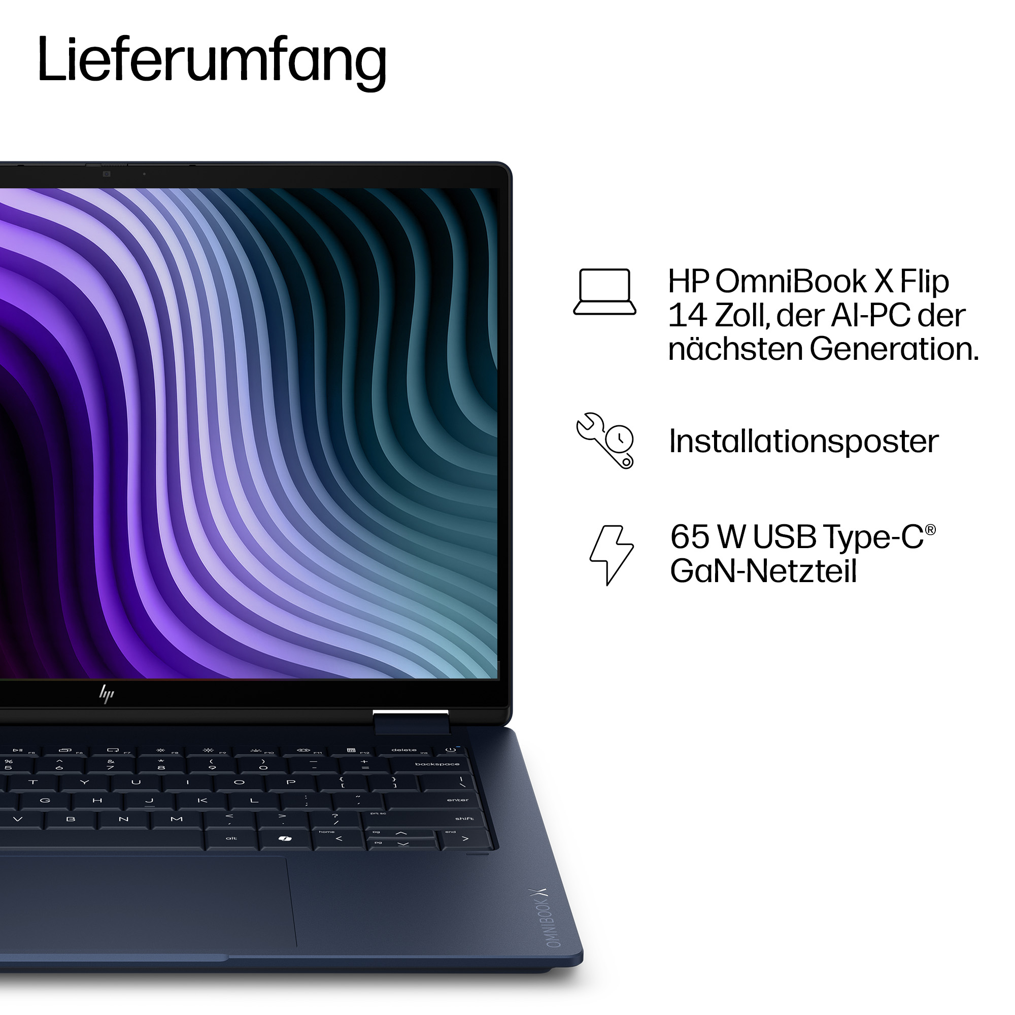 HP OmniBook X Flip 14-kc0150ng 14" Touch, AMD Ryzen AI 5 430, 16 GB RAM, 512 GB SSD, Windows 11 Home, Atmospheric Blue