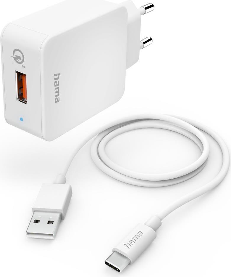Hama Schnellladegerät mit Ladekabel USB-C, Qualcomm®, 19,5 W, 1,5 m, Weiß (00201626)