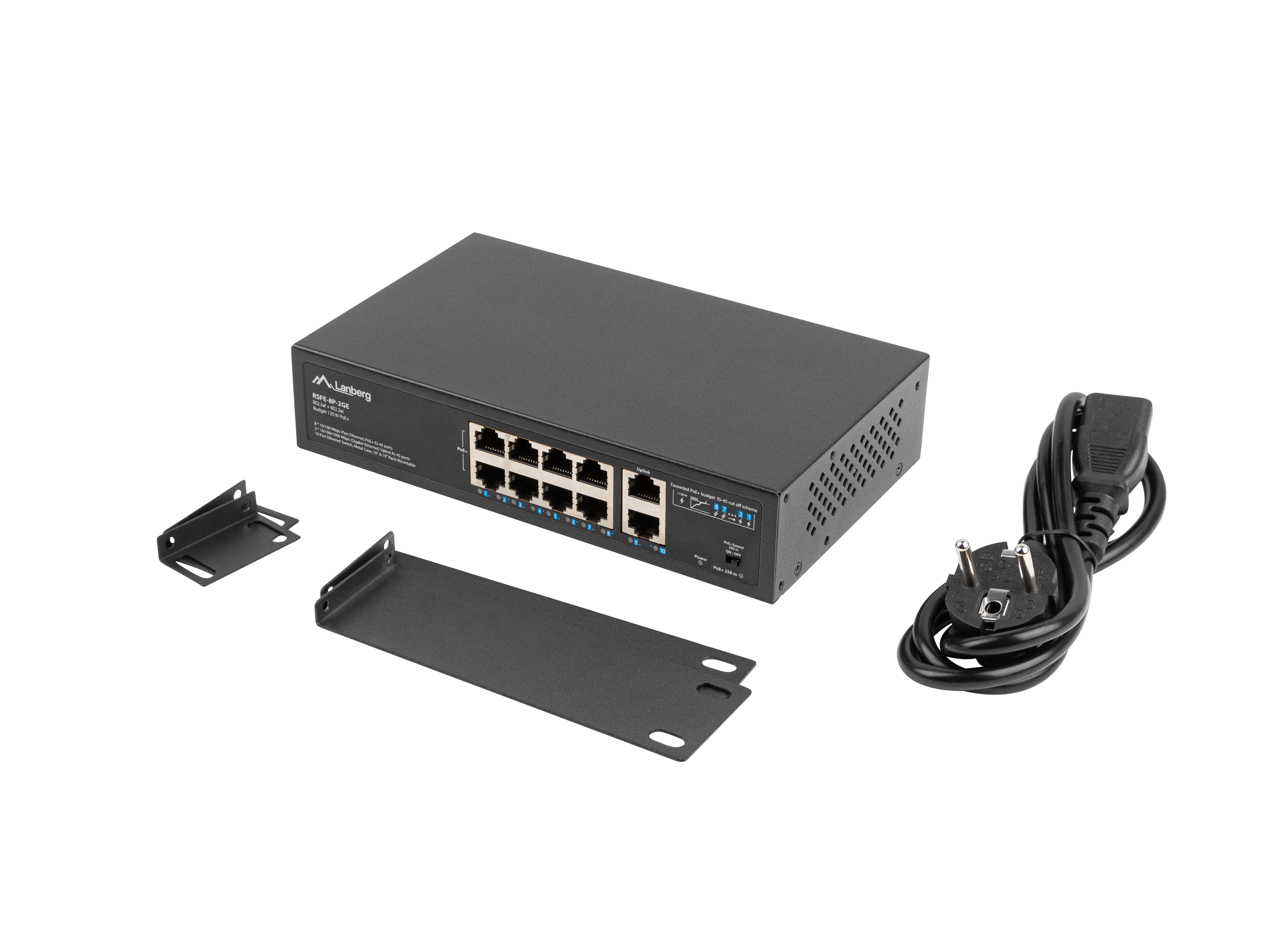 Lanberg RSFE-8P-2GE-120 Unmanaged Switch 10 Anschlüsse Schwarz