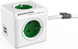 Allocacoc PowerCube Extended, power distribution unit with USB ports, 3 sockets type E, 1.5m, white/green POWERCUBE EXT. USB GREEN TYPEE (6403GN/BEEUPC)