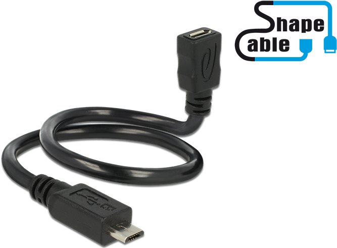 DeLOCK OTG ShapeCable - USB-Verlängerungskabel - 5-polig Micro-USB Typ B (W) bis 5-polig Micro-USB Typ B (M) - 35cm - Schwarz (83924)