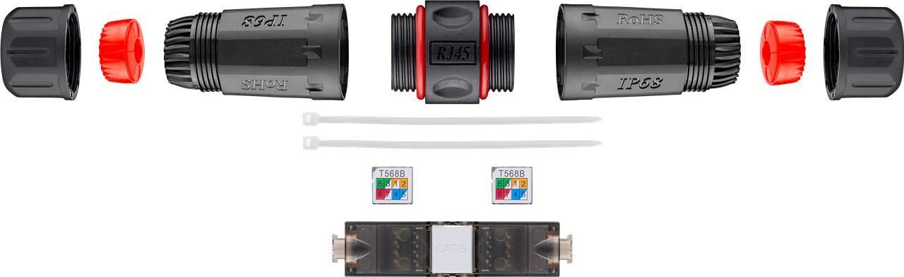 Goobay Outdoor (IP68) Netzwerkkabel-Verbinder, CAT 6 ungeschirmt, UTP - staub- und wasserdicht, Klemmleiste für LSA Montage (werkzeugfrei) (44415)