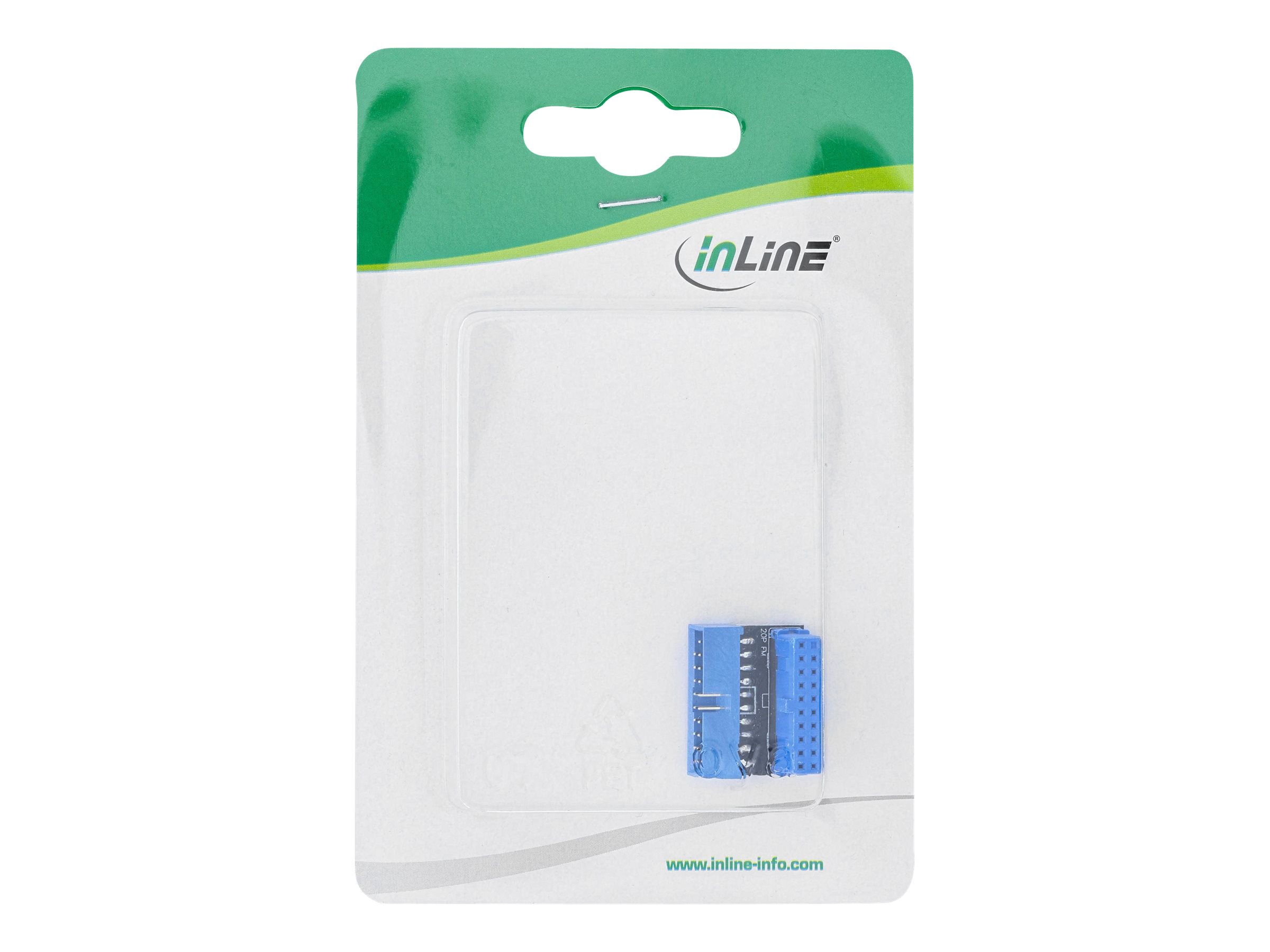 InLine Interner USB 3.0 Adapter 20-polig Pfostenanschluss Stecker auf Buchse nach unten gewinkelt Schwarz, Blau