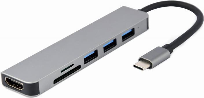 Gembird A-CM-COMBO6-02 Notebook-Dockingstation & Portreplikator Kabelgebunden USB 3.2 Gen 1 (3.1 Gen 1) Type-C Grau (A-CM-COMBO6-02)