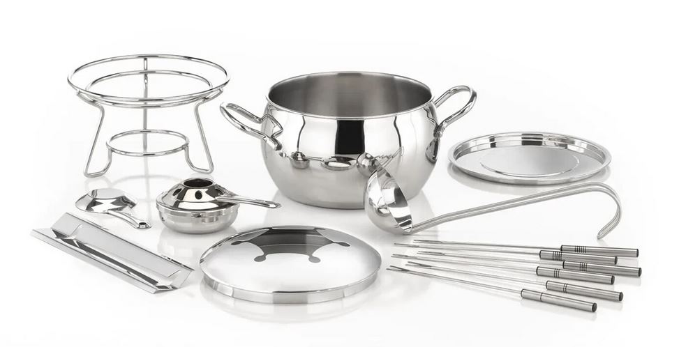 APS Fondue- und Feuerzangenbowle-Set "Two in One" aus Edelstahl, 13-teilig, für 6 Personen, Höhe: 230 mm, - 1 Stück (65060)