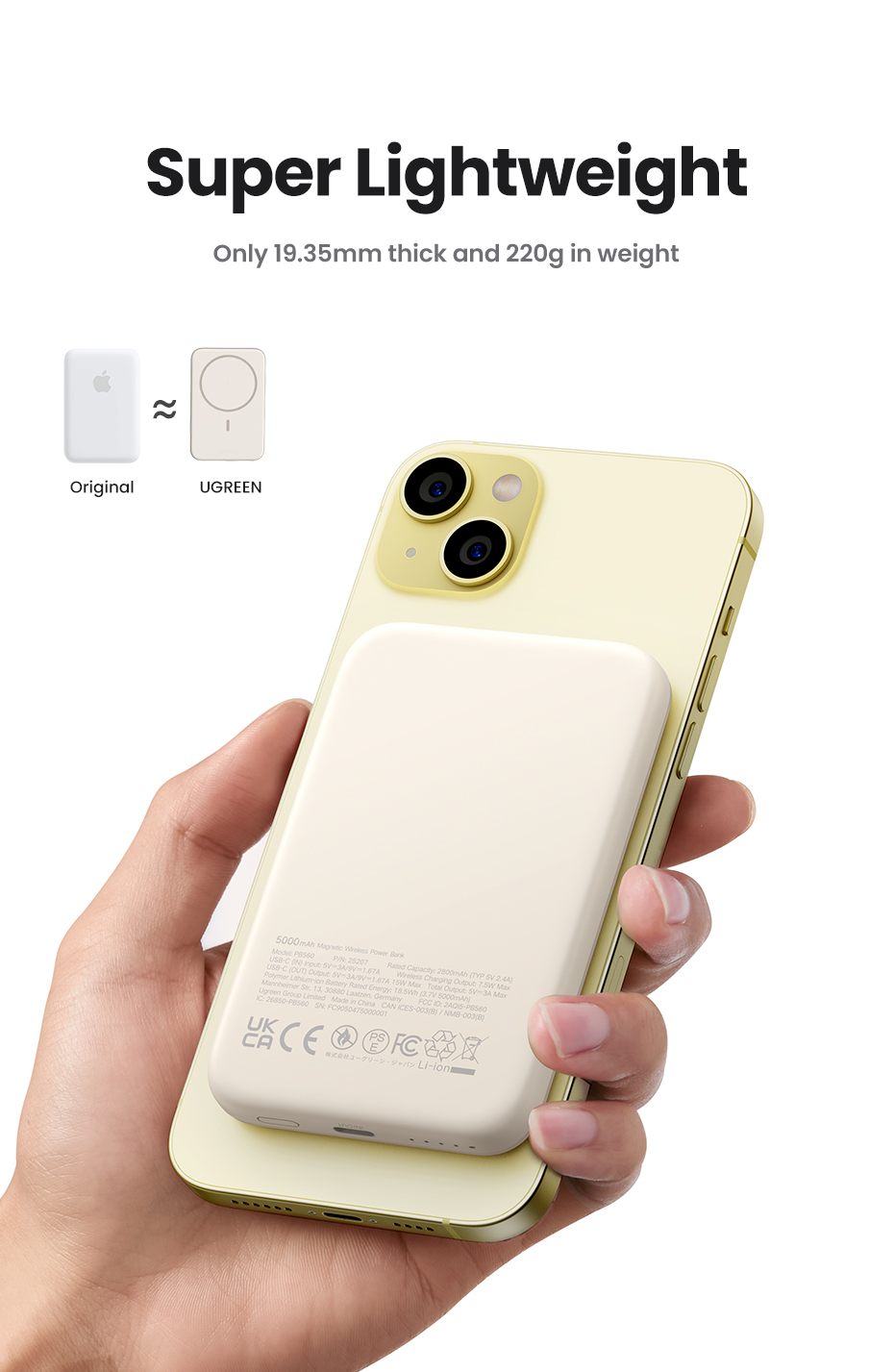 Ugreen 25208 Induktive Power Bank 10000 mAh 20 W Weiß