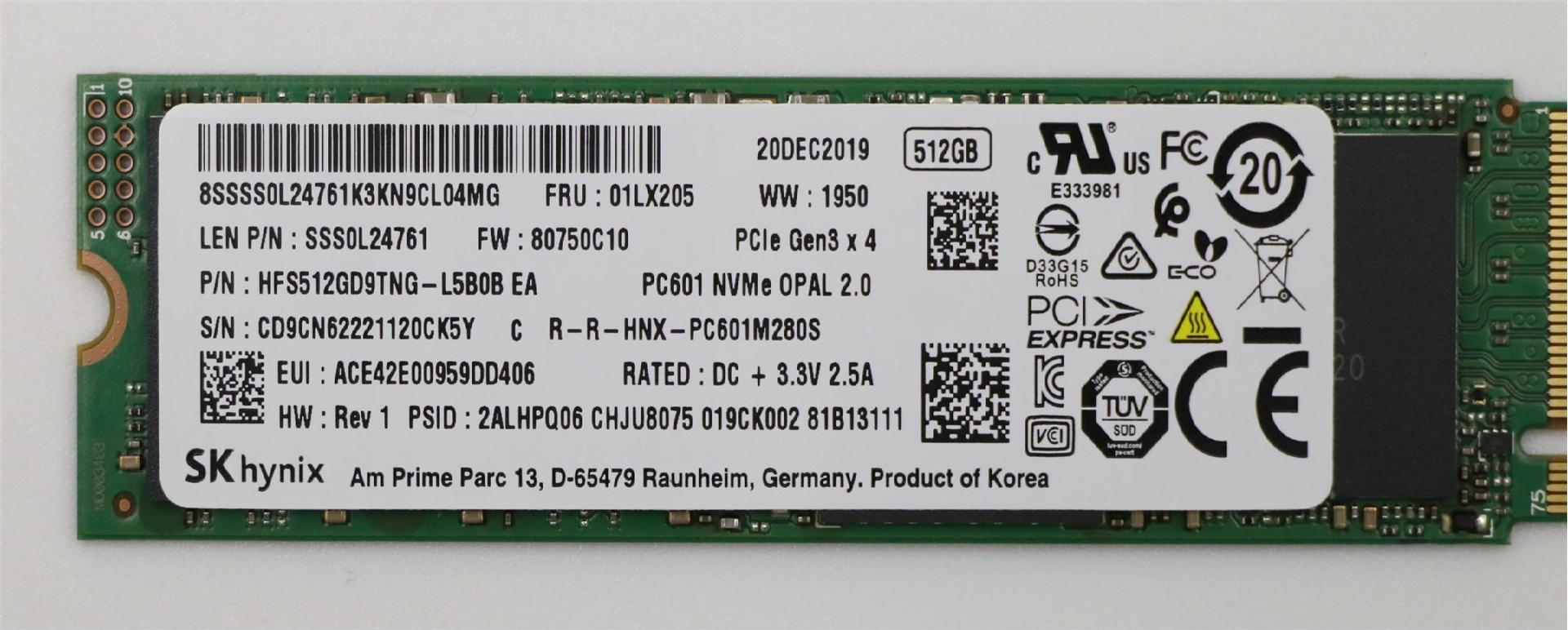 Lenovo SSD 512GB M.2 2280 PCIe NVMe (01LX205N)