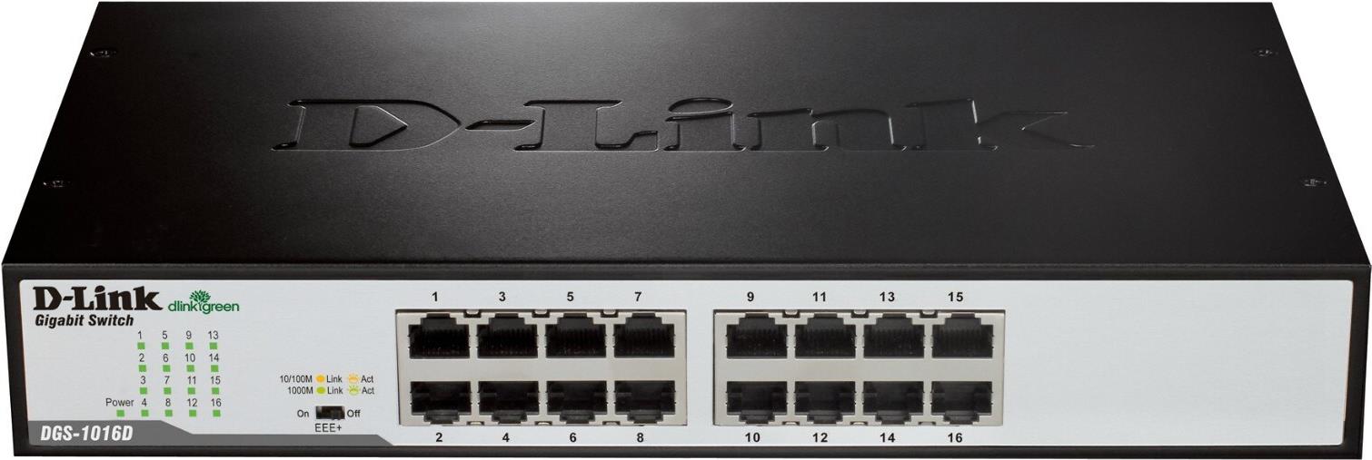 D-Link DGS-1016D 16-Port Gigabit Unmanaged Switch Schwarz, Metallisch
