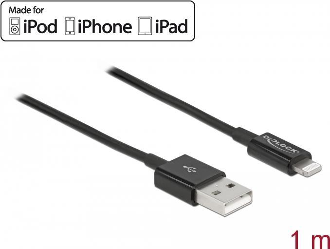 Delock USB Daten- und Ladekabel für iPhone™, iPad™, iPod™ schwarz 1 m (83002)