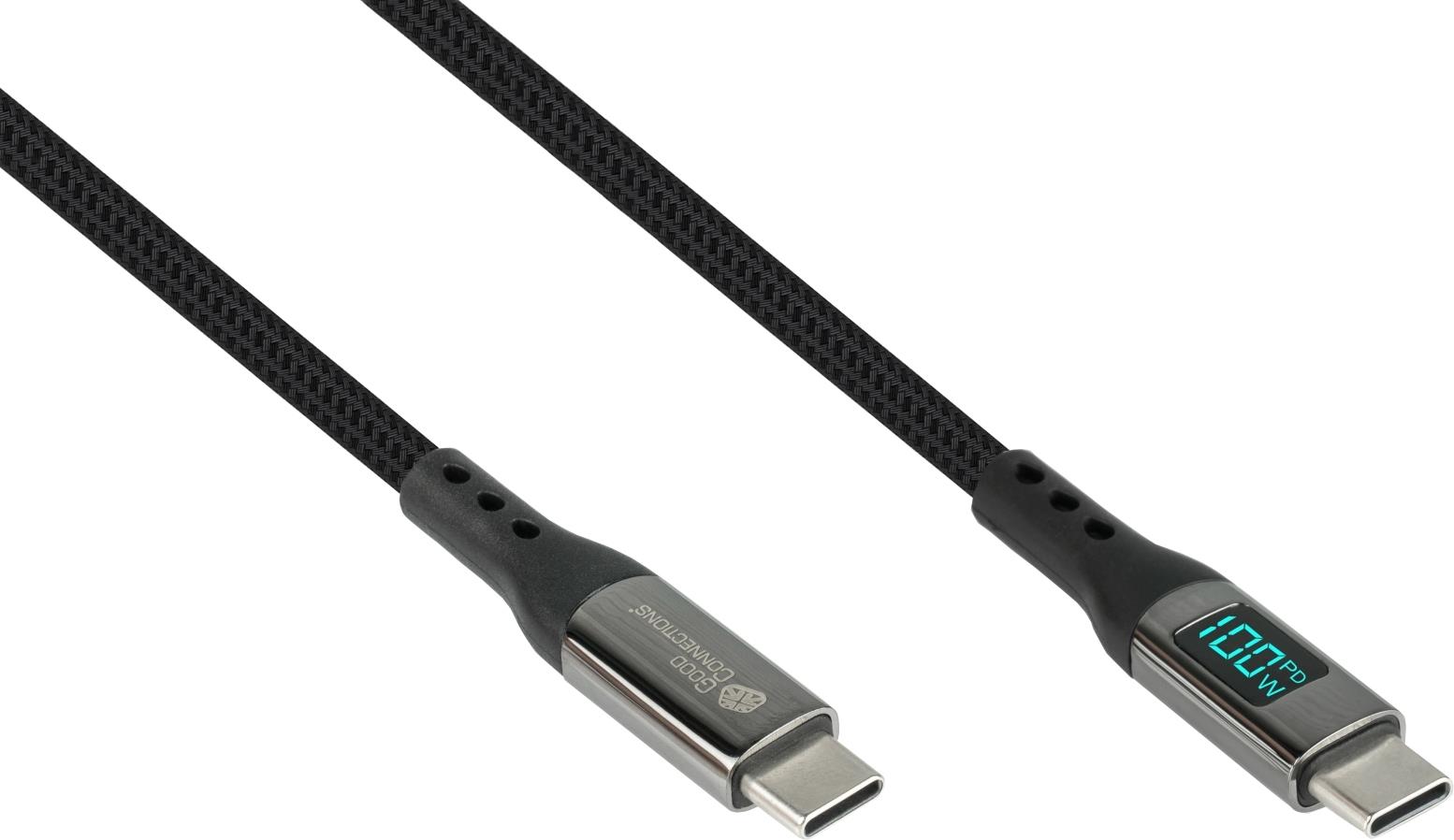 Good Connections USB 2.0 Lade- und Datenkabel 100W mit Digitalanzeige USB-C Stecker an (2213-D010S)