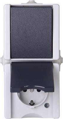 Kombination senkrecht Schalter/Schutzkontaktsteckdose AP-Feuchtraum proAQA grau (139356003)