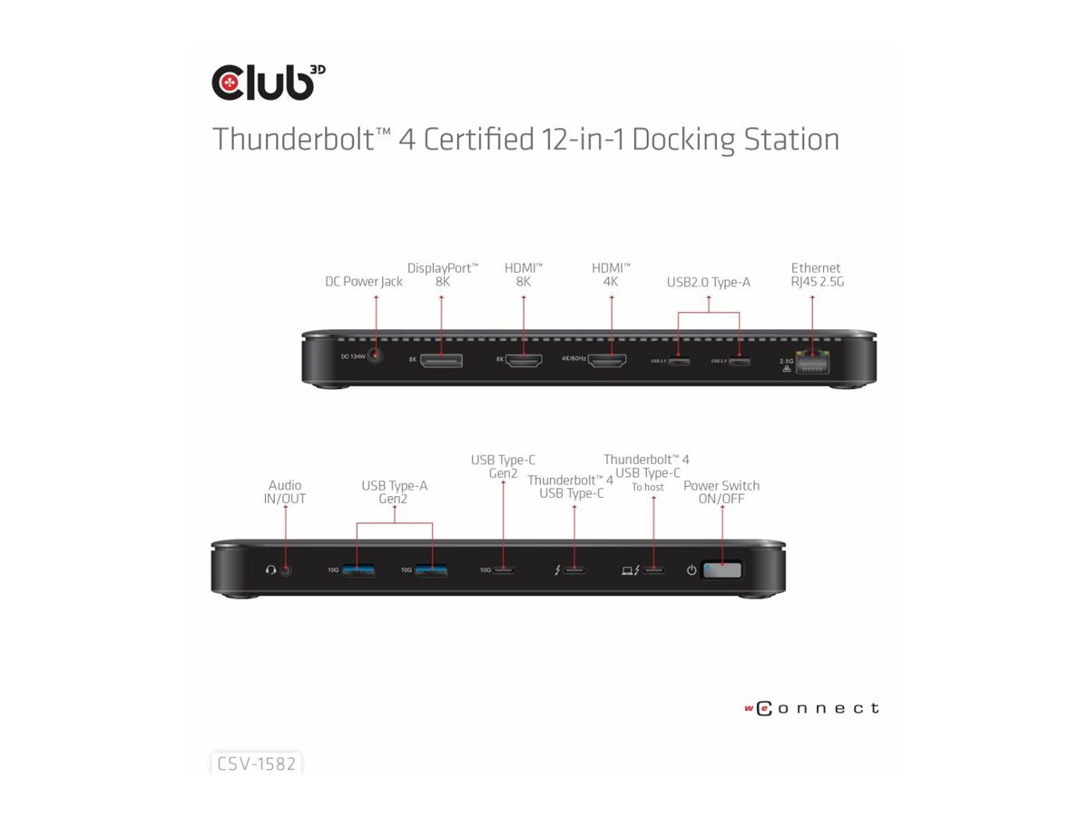 Club 3D 12-in-1 Thunderbolt 4 Dockingstation 2x HDMI DP 2.5GbE Schwarz