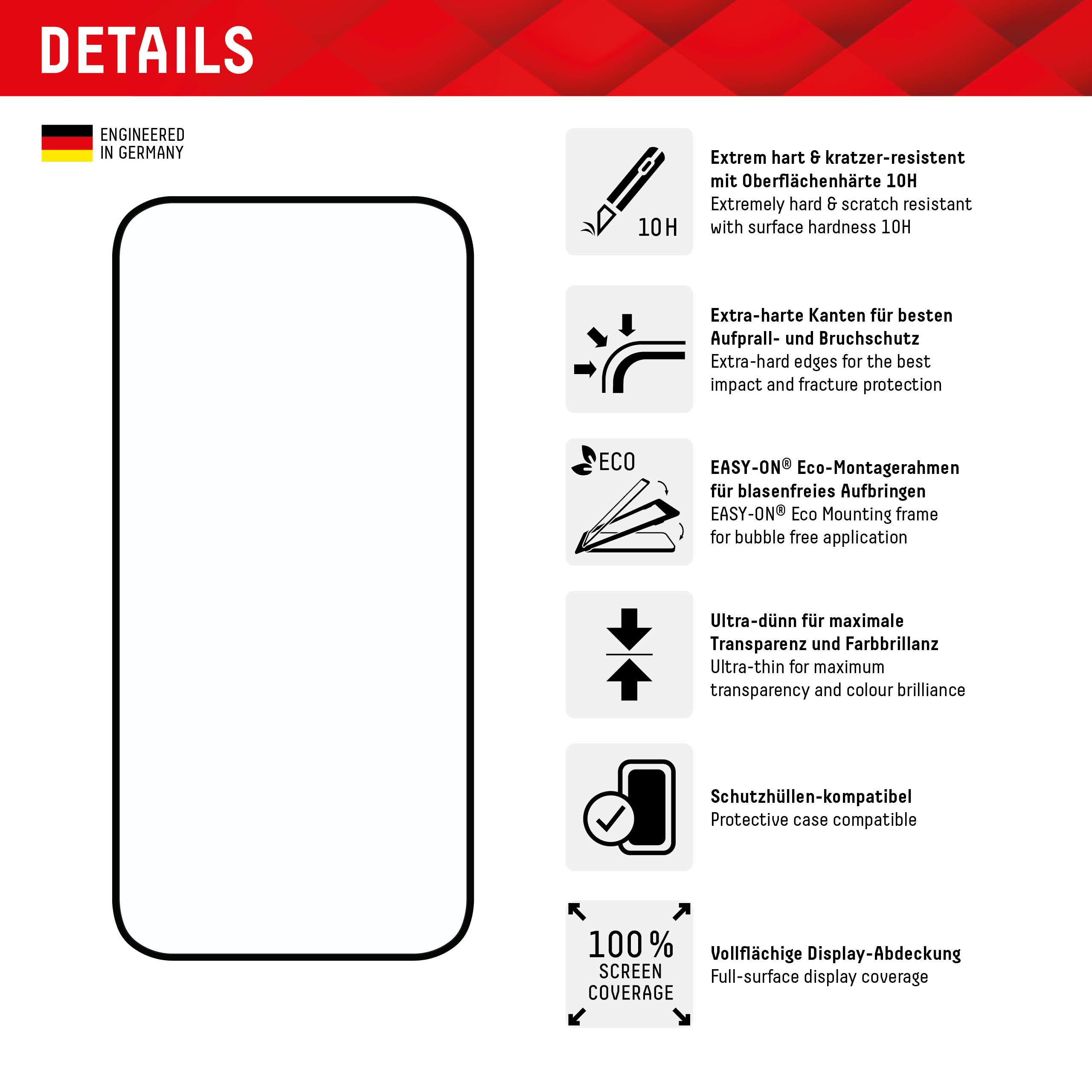 Displex Real Glass Full Cover Panzerglas 10H für Apple iPhone 15 / iPhone 15 Pro Transparent