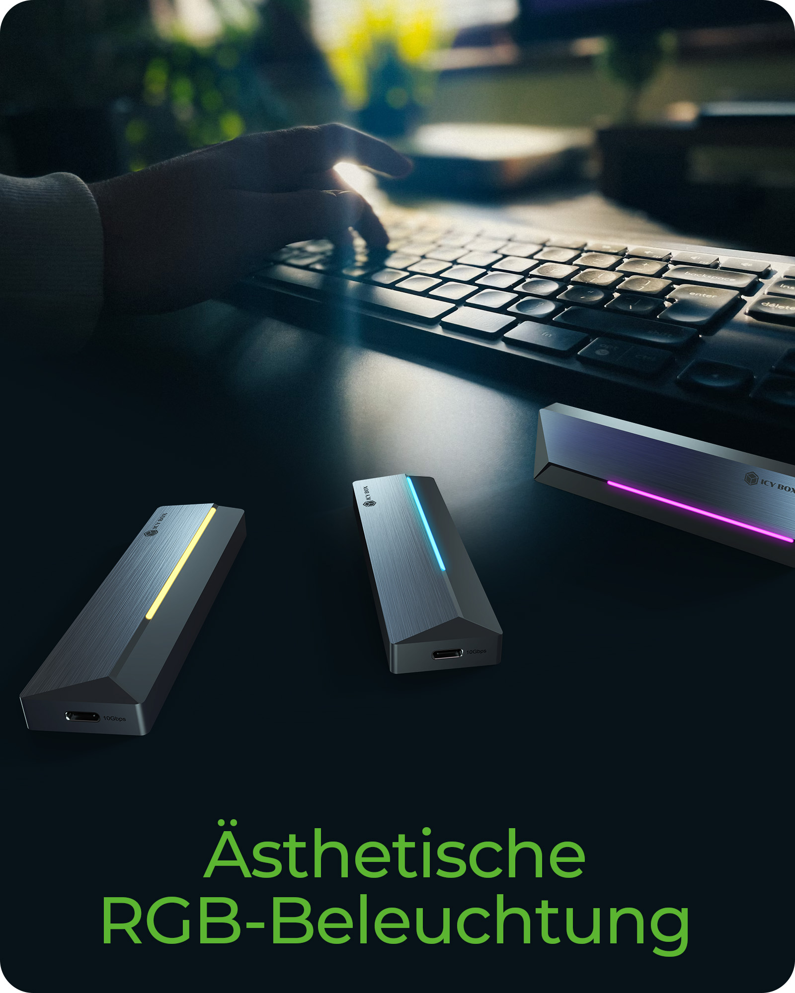 ICY BOX IB-1826MCL-CU31 M.2 NVMe SSD-Gehäuse USB 3.2 Gen 2 Typ-C RGB Grau