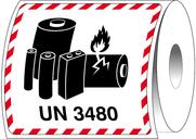 Brady , ADR-LBM-UN3480, B-7610, Verpackungsetiketten - Lithiumbatterie-Markierung, Papier, matt, Schwarz & Rot auf Weiß, 120 x 110 mm, rechteckig, permanent, Beschriftung: UN3480 (1000 Etiketten/Rolle) (237811)