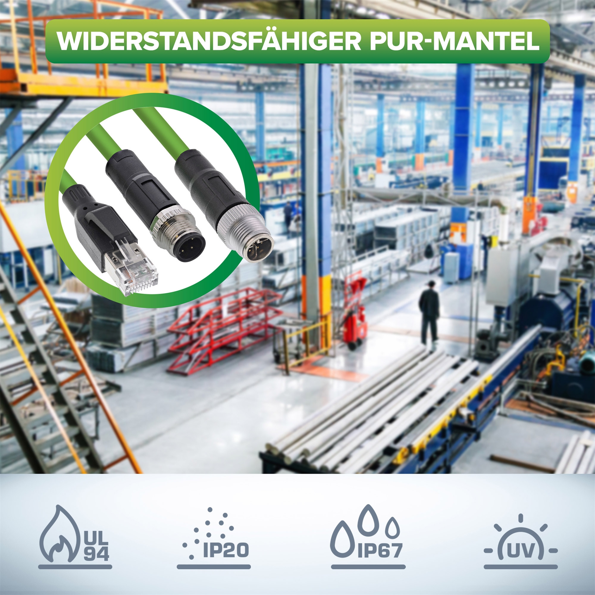 InLine Industrie Netzwerkkabel M12 8-pin X-kodiert Cat.6A PUR 5 m Grün