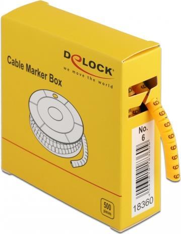 DeLOCK Cable Marker Box, No. 6 - Leitungs- / Kabel-Marker (vorgedruckt) - Gelb (Packung mit 500) (18360)