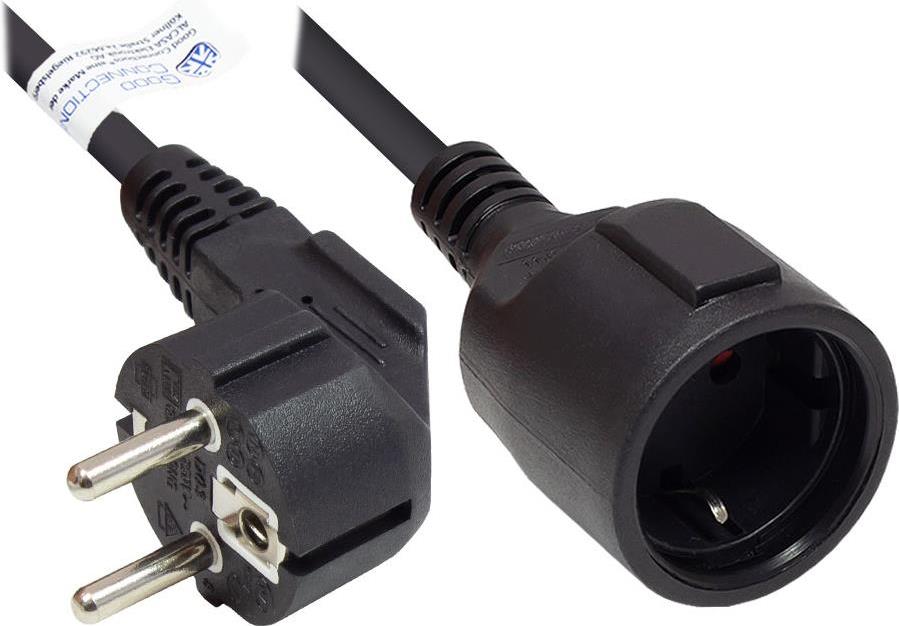 Verlängerung Schutzkontakt-Stecker Typ E+F (CEE 7/7, gewinkelt) an Buchse Typ F (CEE 7/3, gerade), schwarz, 1,50 mm², 3 m, Good Connections® (P0102-S030)