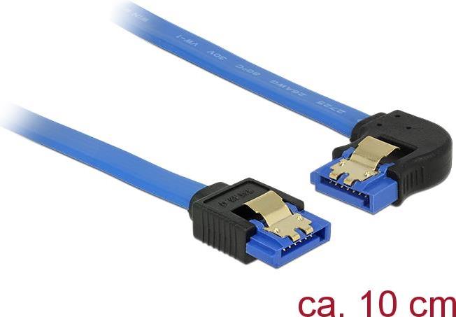 Delock Kabel SATA 6 Gb/s Buchse gerade > SATA Buchse links gewinkelt 10 cm blau mit Goldclips (84982)