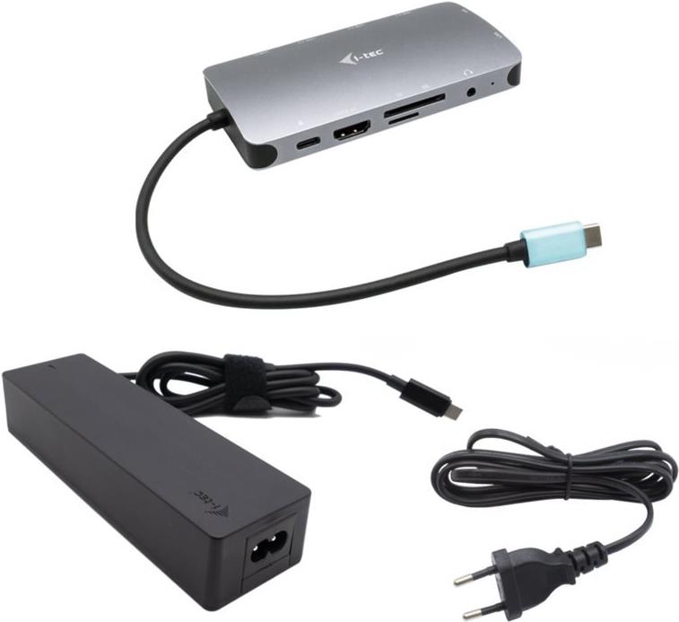 I-TEC USB-C Metal Dock 1xHDMI 1xVGA 1xSD+1xmicroSD Kartenleser 1xGLAN 1xAudio/Mic 3xUSB 3.1 1xUSB-C Data 1xUSB-C PD + Netzteil 100W (C31NANOVGA100)