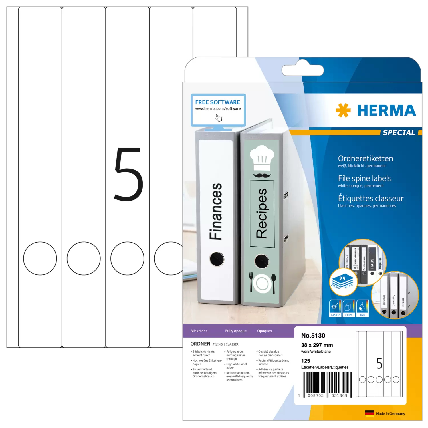 HERMA Special Ordner-Etiketten 38 x 297 mm 125 Stück Weiß