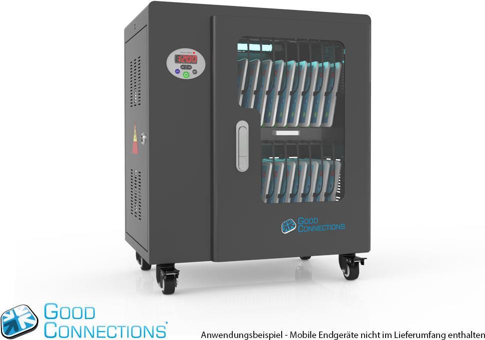 Tablet-Ladewagen für bis zu 20 Geräte, UV-C Desinfektion, Smart Control, Synchronisierungsfunktion für iOS/Android, schwarz, Good Connections® (PCT01-B20S)