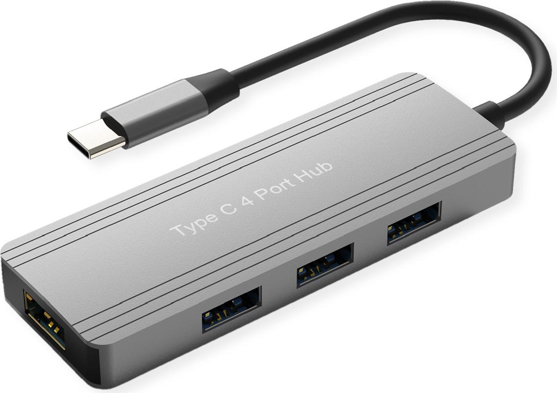 VALUE 14.99.5035 USB-Hub – USB?3.2 Gen?1 – 1× USB-C Stecker – 4× USB-A Buchsen – 5?Gbit/s – Aluminium – Schwarz (14.99.5035)