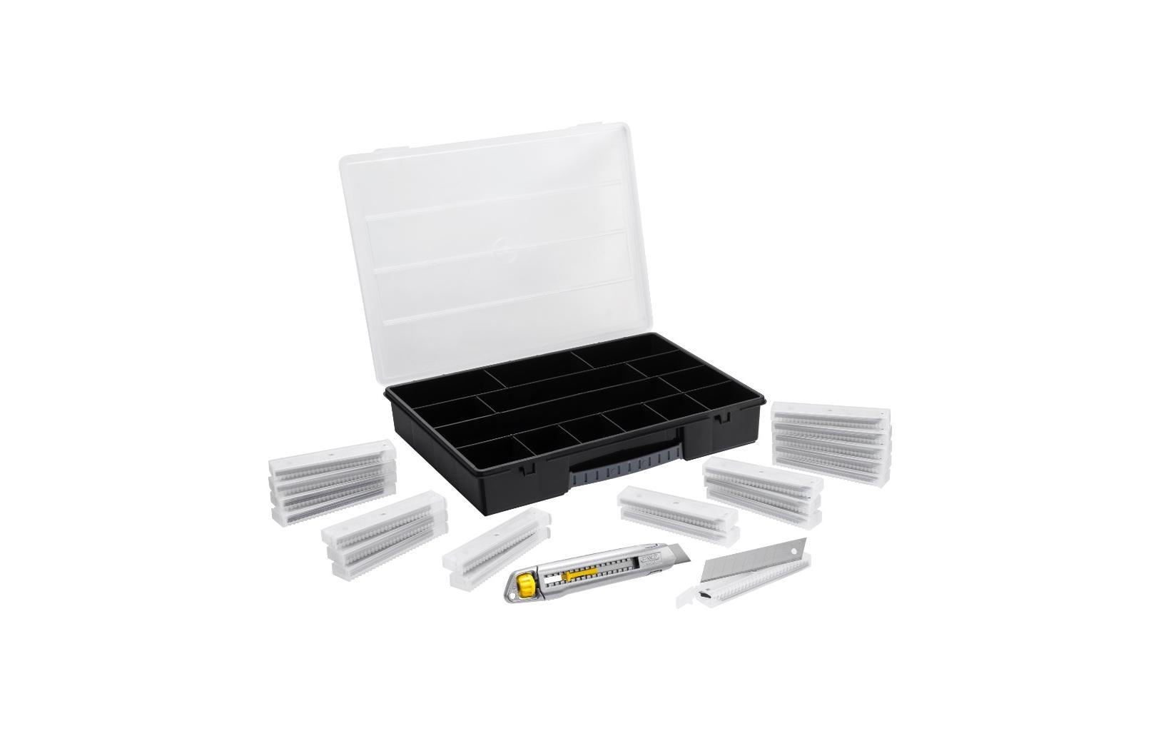Stanley Klingen-Promopack mit Interlock Cutter 18 mm und 200 Abbrechklingen in Sortimentsbox Grau