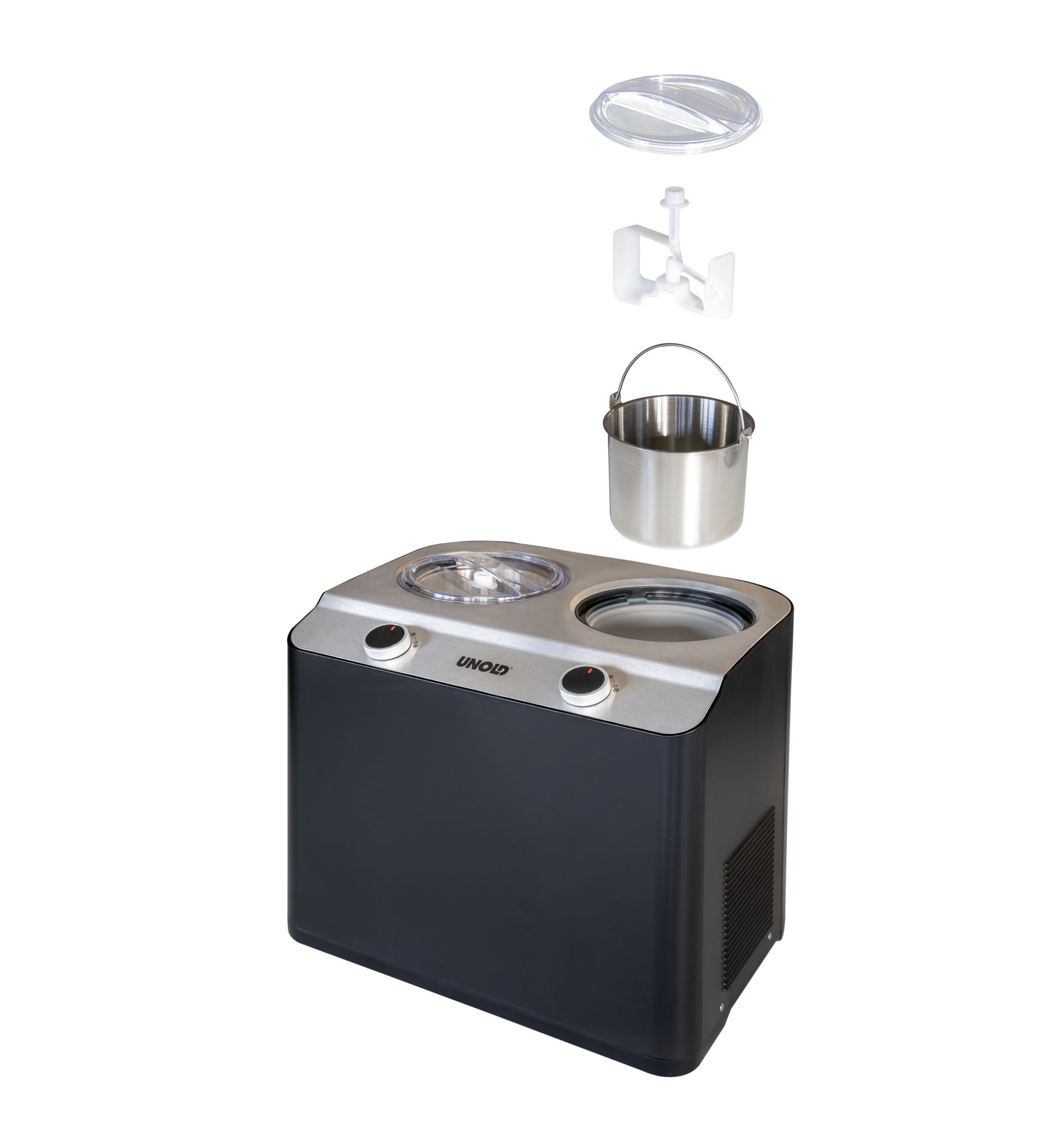 UNOLD Doppio nero 48835 Kompressor-Eismaschine 2,4 l Schwarz, Satinierter Stahl