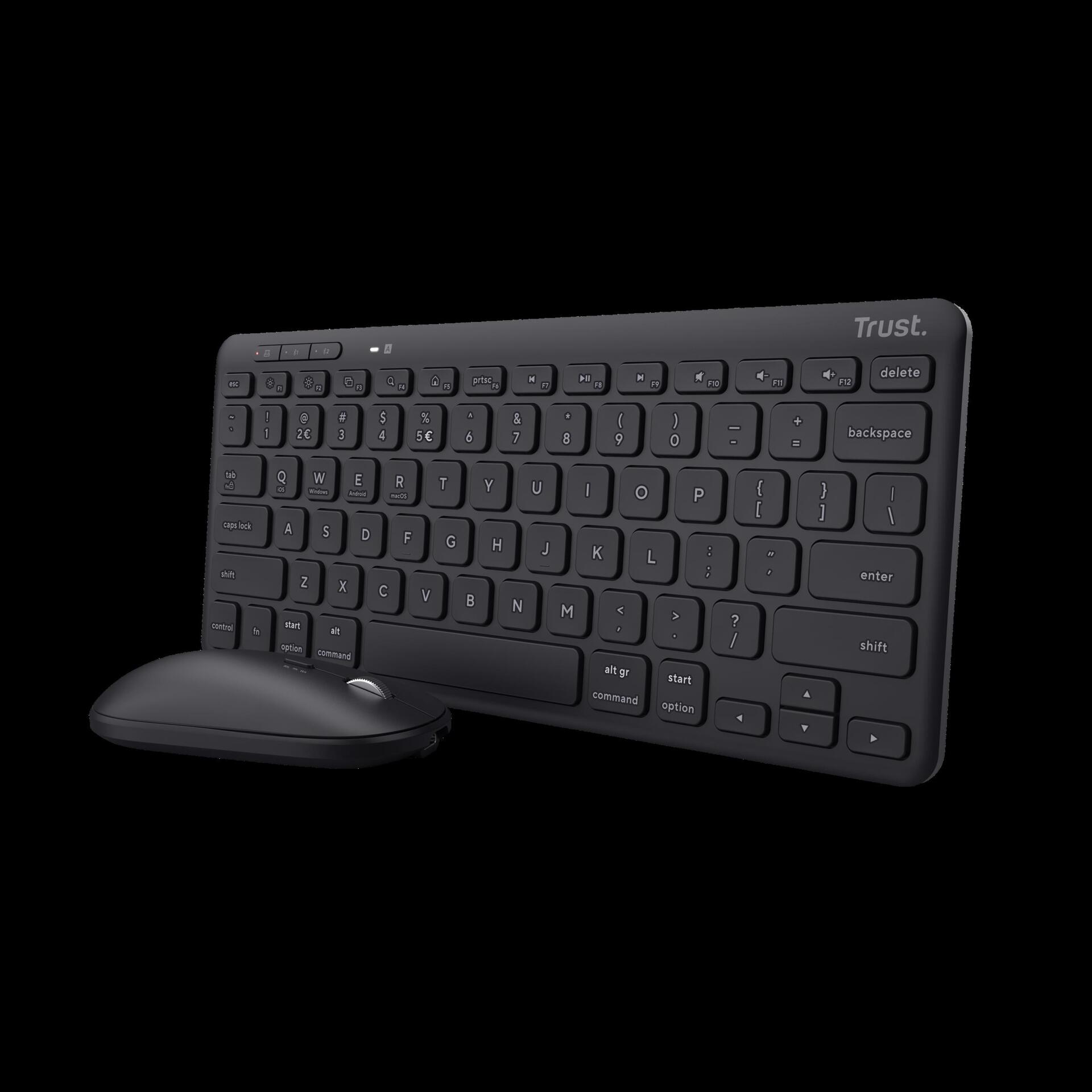 Trust Lyra Tastatur Maus enthalten RF Wireless + Bluetooth QWERTZ Deutsch  Schwarz 24845 | Eingabegeräte
