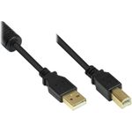 Anschlusskabel USB 2.0 Stecker A an Stecker B, mit Ferritkern, vergoldet, schwarz, 1m, Good Connections (GC-M0080)