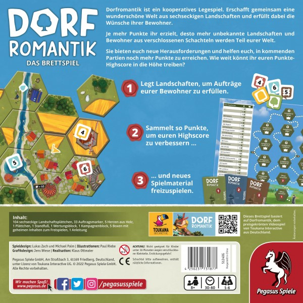Pegasus Spiele Dorfromantik - Das Brettspiel 1-6 Spieler ab 8 Jahren
