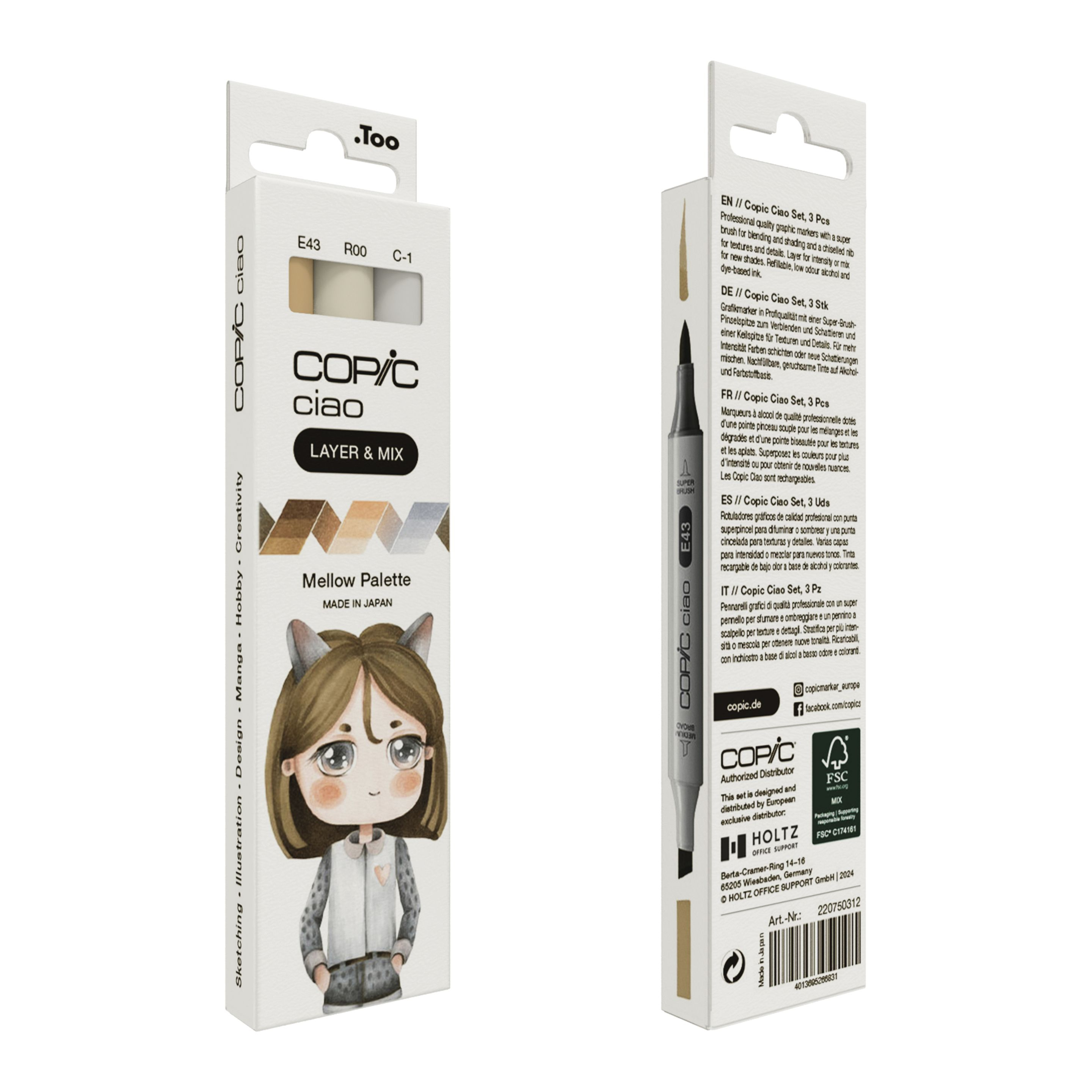 Copic Ciao Mellow Palette Layoutmarker-Set 3 St. Kühles Grau, Elfenbein, Hellrosa