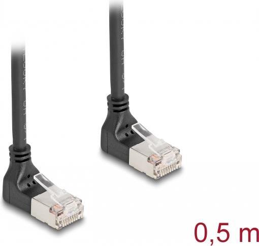 Delock RJ45 Netzwerkkabel Cat.6A S/FTP Slim 90° unten / unten gewinkelt 0,5 m schwarz (80298)