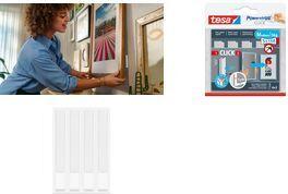 tesa Powerstrips CLICK Klettstreifen MEDIUM Slim, weiß zum Anbringen von Bildern und flacher Wanddekorationen, - 1 Stück (77721-00030)