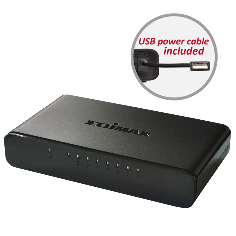Edimax ES-3308P Unmanaged Switch 8 Port Fast Ethernet Desktop Schwarz