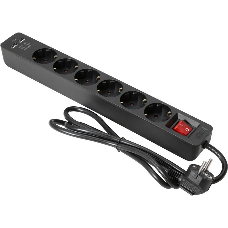 EUROLITE Steckdosenleiste ON-1 6-fach + 2 USB sw 30240157