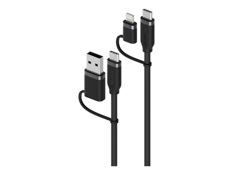 ALOGIC Elements Silicone 4-in-1 USB-Kabel, USB-C/Lightning zu USB-A/USB-C, 1.5 m, Schwarz