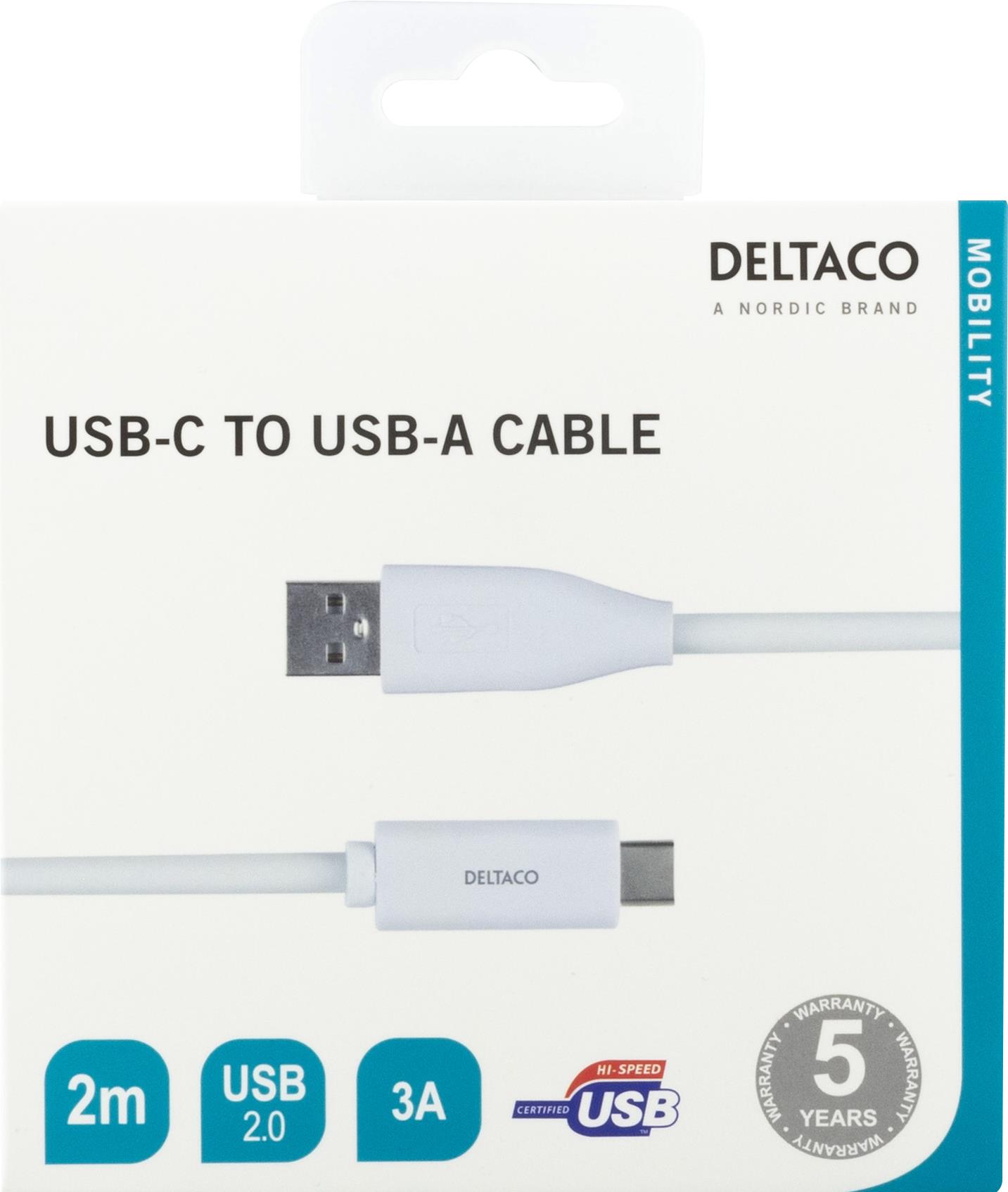 Deltaco USBC-1011M USB Kabel USB 2.0 2 m USB A Weiß (USBC-1011M)