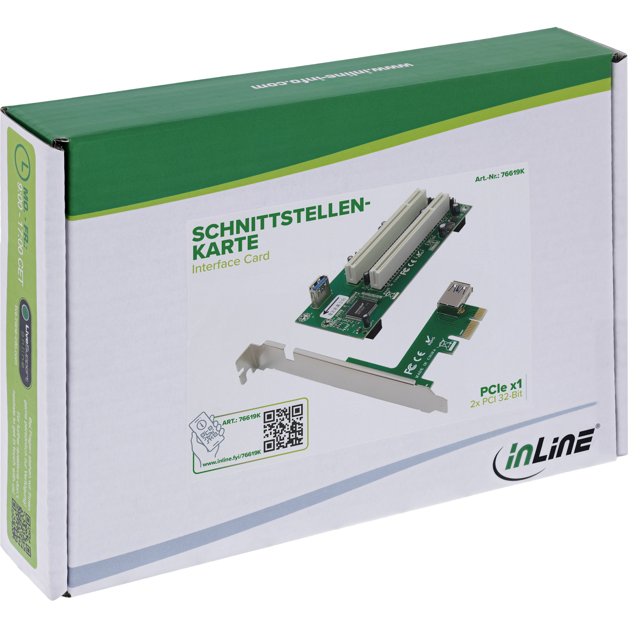 InLine Schnittstellenkarte 76619K PCIe x1 zu 2x PCI 32-Bit inkl. 60 cm Kabel