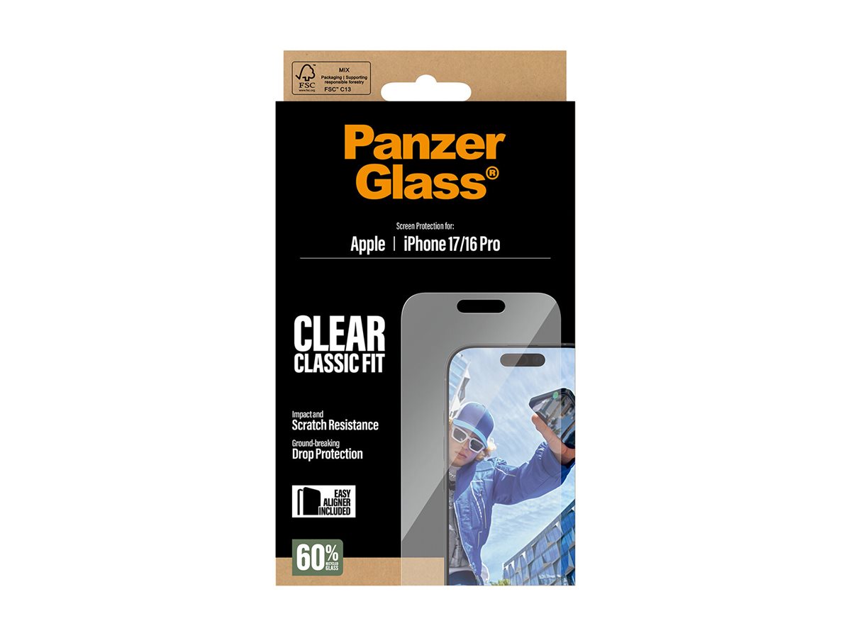 PanzerGlass Displayschutzfolie iPhone 17 / iPhone 16 Pro Classic Fit mit EasyAligner Klar