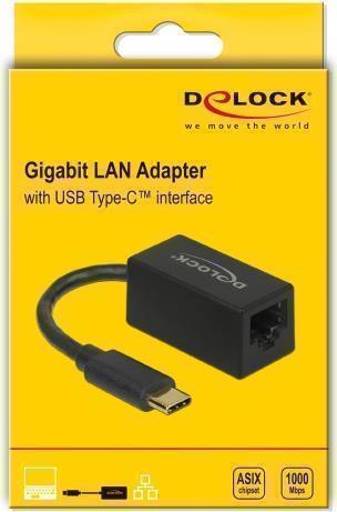 DeLOCK Adapter SuperSpeed USB (USB 3.2 Gen 1) mit USB Type-C™ Stecker > Gigabit LAN 10/100/1000 Mbps kompakt schwarz (66043)