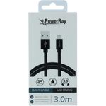 PowerRay Data Cable PR-DCUL300TBK, USB / LIGHTNING, 3.0 m, Textile black, Blister (PR-DCUL300TBK)