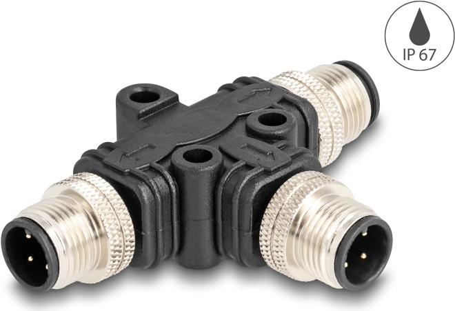 DELOCK M12 T-Splitter A-kodiert 4 Pin Stecker zu 2 x Stecker Parallelschaltung