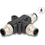 Delock M12 T-Splitter A-kodiert 4 Pin Stecker zu 2 x Stecker Parallelschaltung (60578)